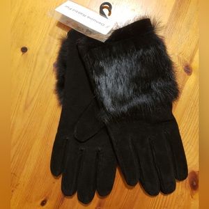 Black leather suede rabbit fur gloves❤️flash sale